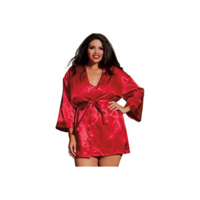Nuisette grande taille rouge avec peignoir satinés 